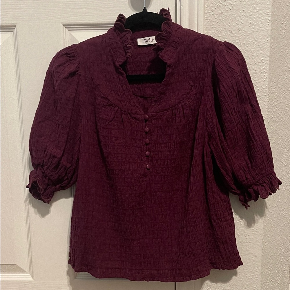 Avara Burgundy Ruffle Top